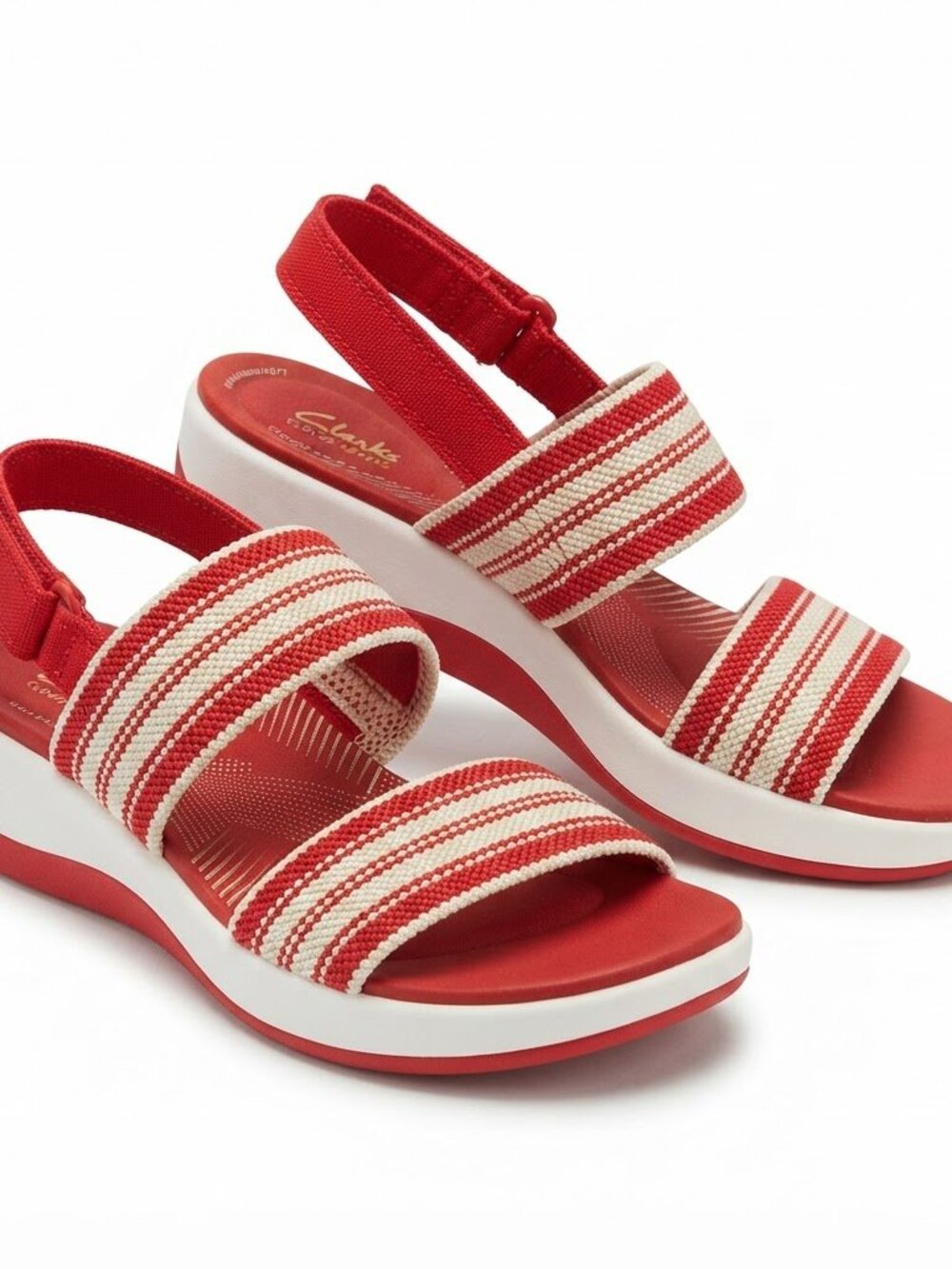 Clarks Cloudsteppers Red & White Woven Strap Sandals Size 6